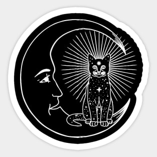 Cat And Crescent Moon Wiccan Witch Pagan Goth Mystical Zip Sticker